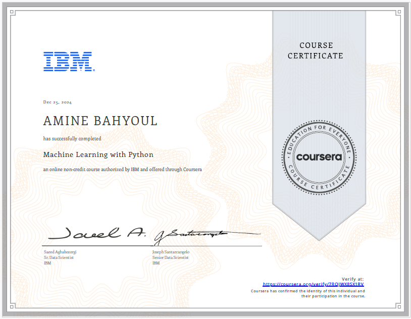 Machine Learning with Python Certificate